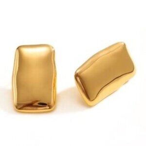 New! Anthropologie Gold Flat Rectangular Post Earrings NWOT